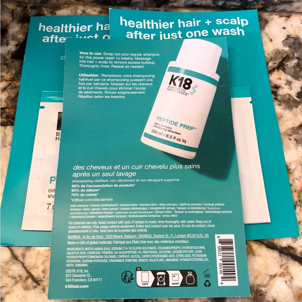 5 pcs K18 Peptide Prep Detox Shampoo Sample Packs